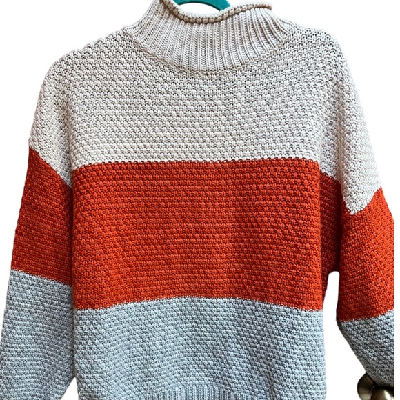 Turtle Neck Oversize Chunky Loose Style Knit Longsleeve Pullover Spring Summer L - Picture 1 of 8